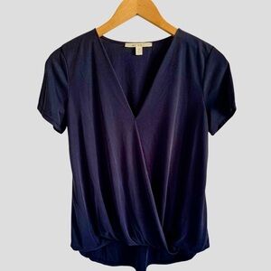 Miami Navy Blue Surplice Blouse with V-Neck and Short Sleeves